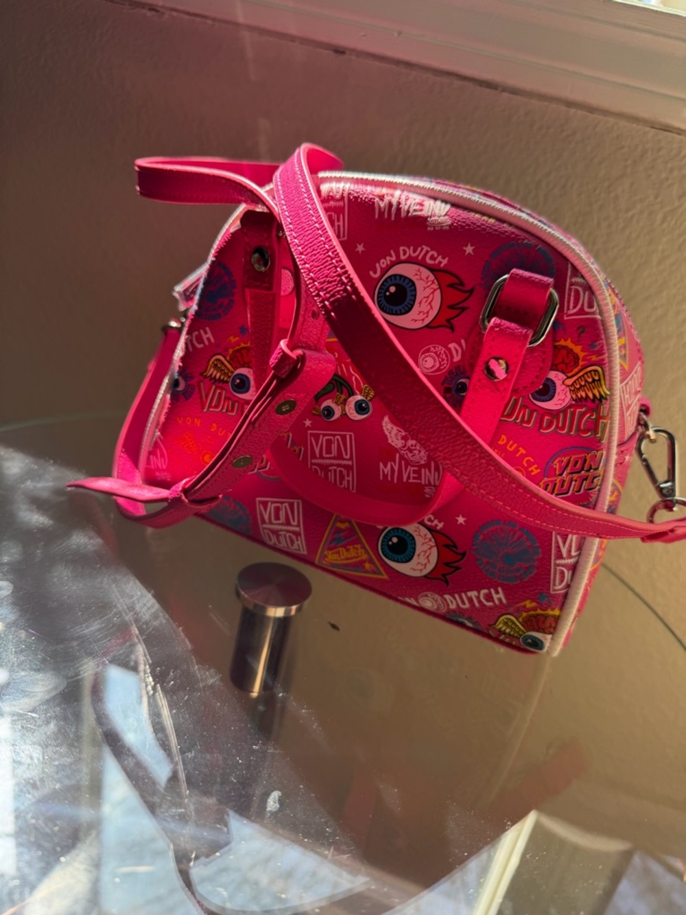Von Dutch Pink Graphic Crossbody Bag